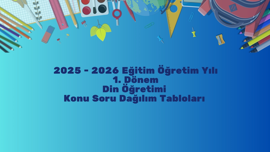 2025 - 2026 Eğitim Öğretim Yılı 1. Dönem Din Öğretimi Konu Soru Dağılım Tabloları